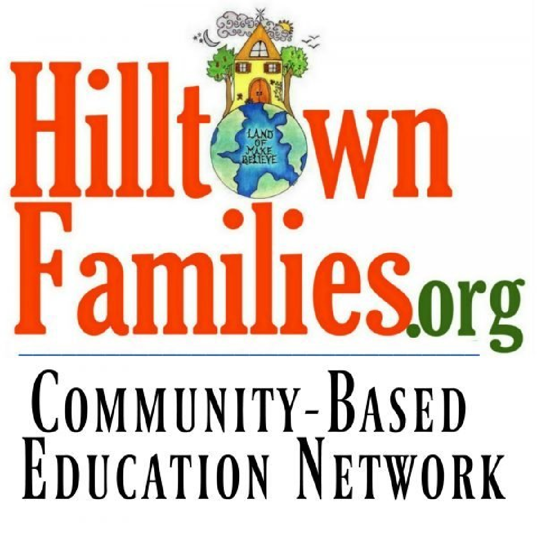 Hilltown Families.org logo featuring a yellow house above a globe labeled “Land of Make Believe,” with the subtitle “Community-Based Education Network.”