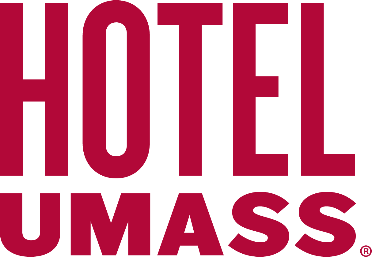 Maroon “HOTEL UMASS” logo with a registered trademark symbol on a white background.