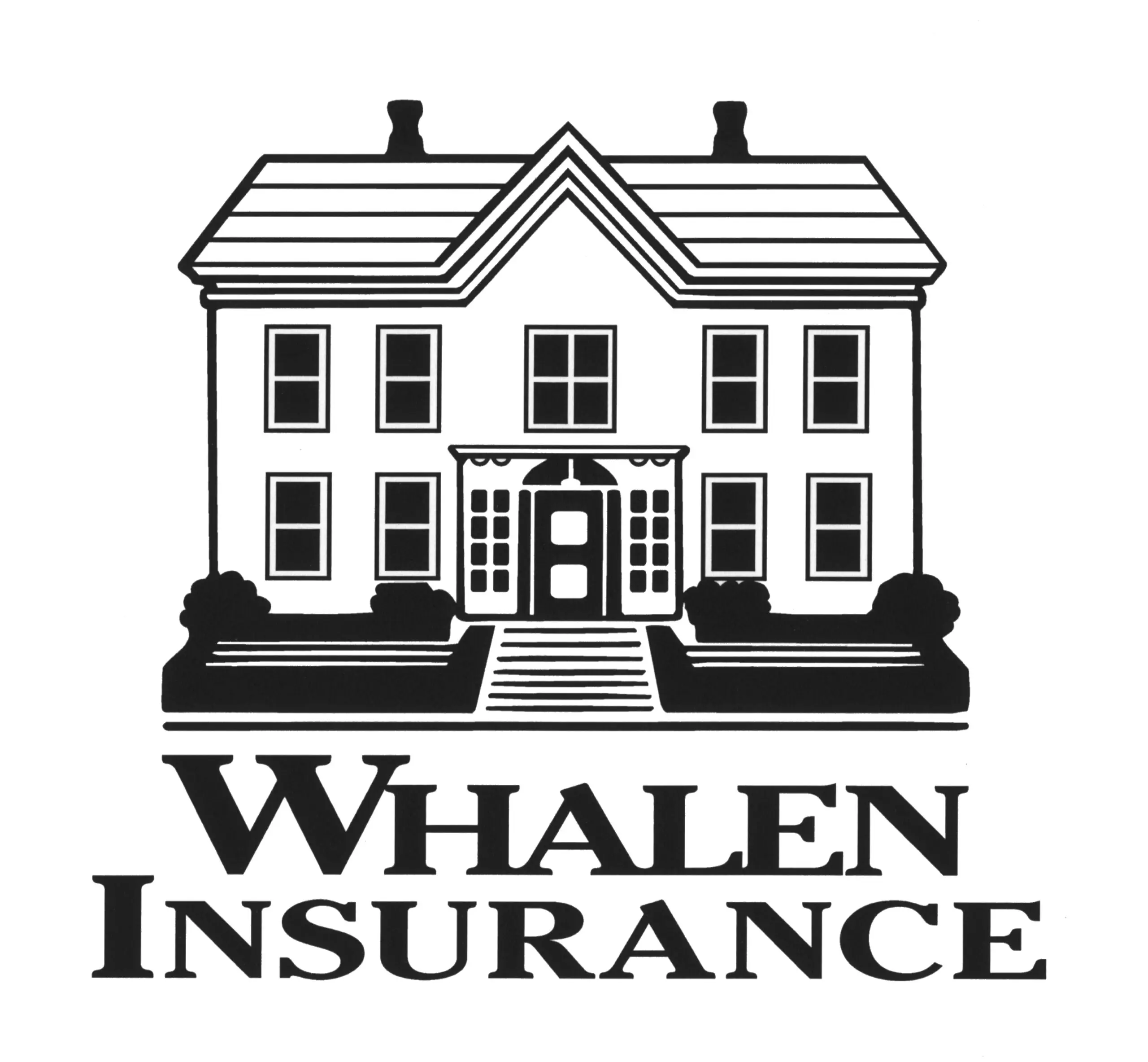 Black-and-white illustration of a two-story house above the words “WHALEN INSURANCE.”